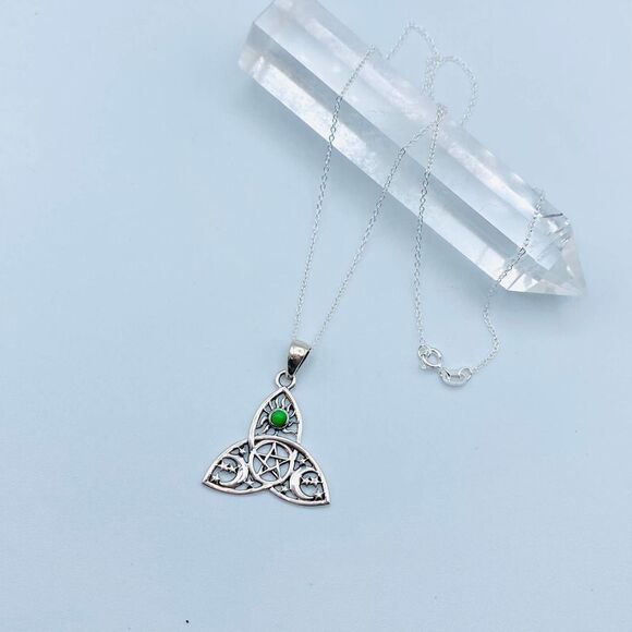 Green Mohave Turquoise Celtic  Sun Moon & Star Sterling Silver Necklace - Picture 1 of 4